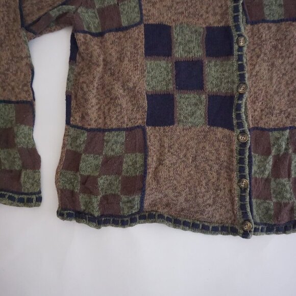 Vintage CJ Banks Brown Green Patchwork Knit Cardigan Cabincore Grandmacore 1X - Picture 6 of 11